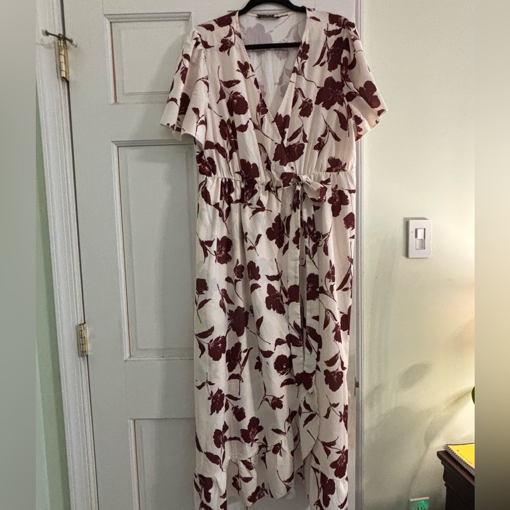 BloomChic Cream and Burgundy Floral Dress